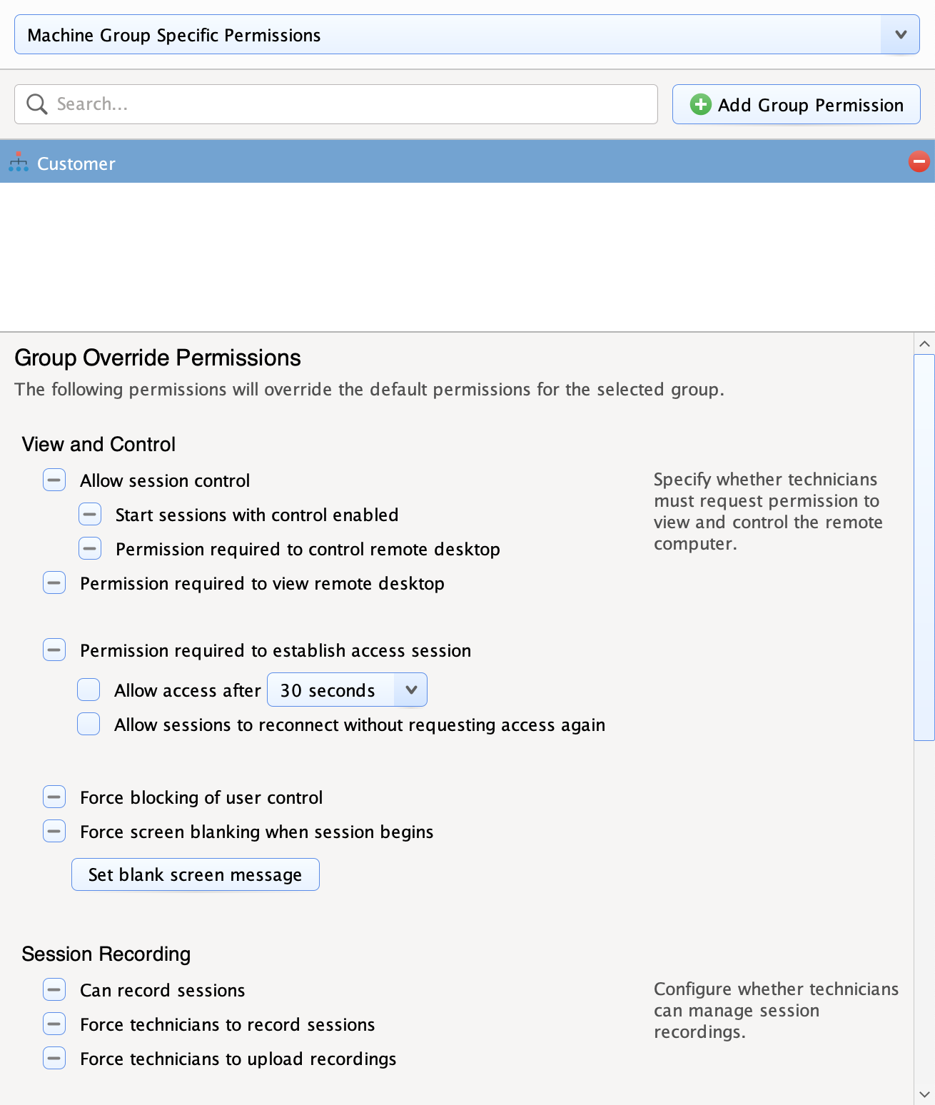 Machine Group Permissions Screenshot