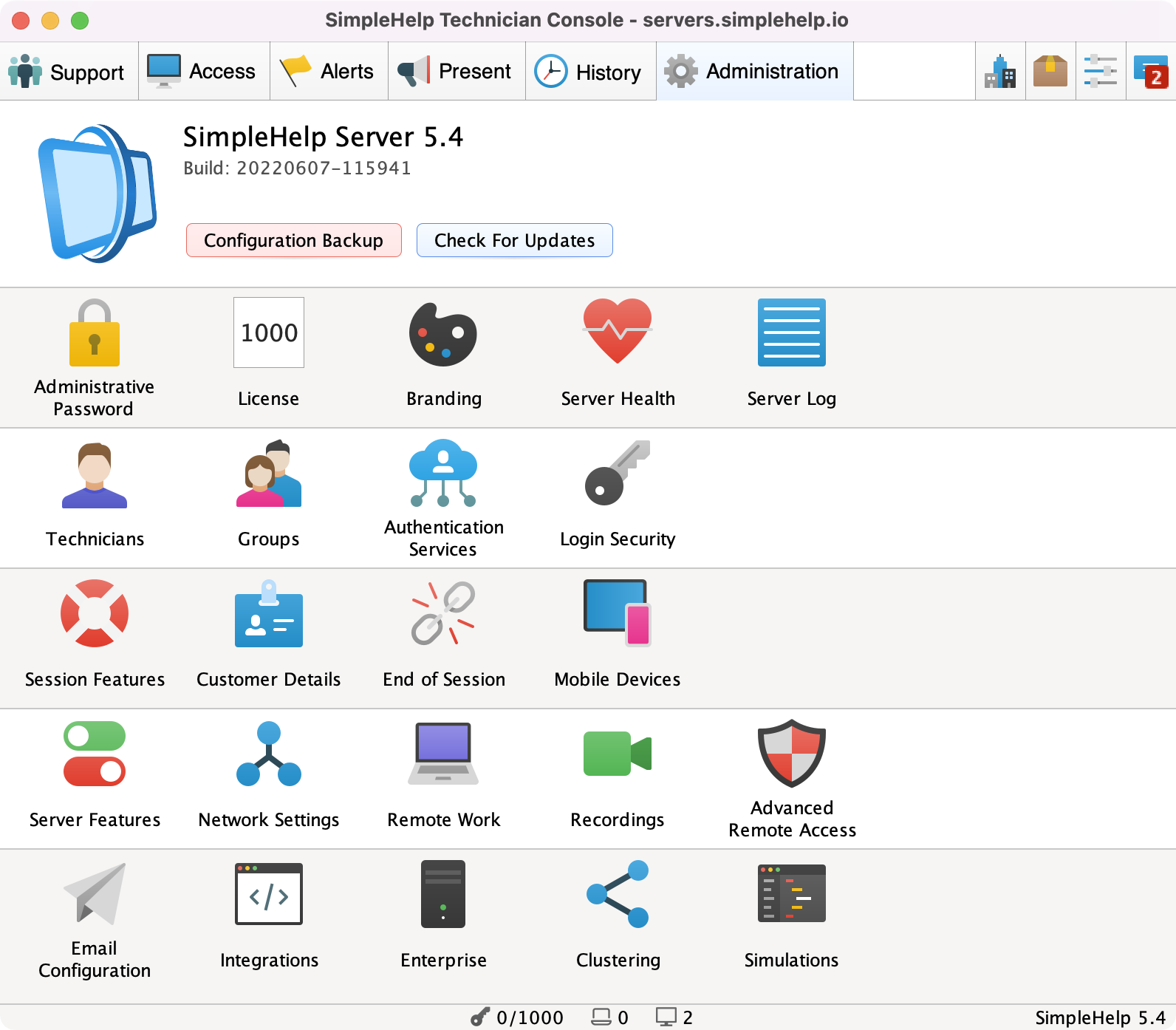 Administration Console Screenshot