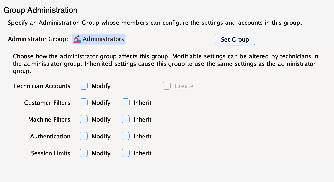 Group Administration Screenshot