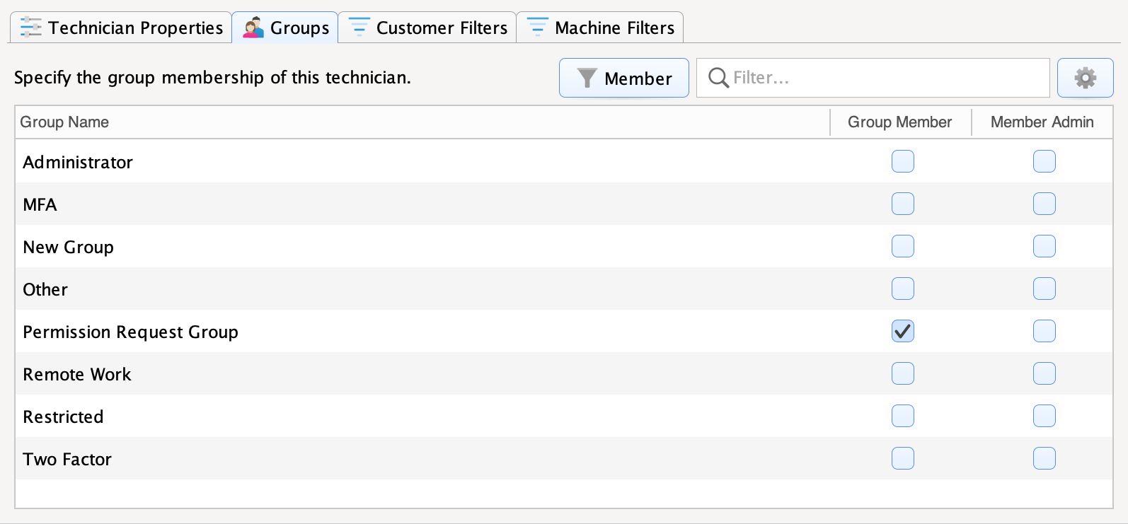 Technicians Section Screenshot