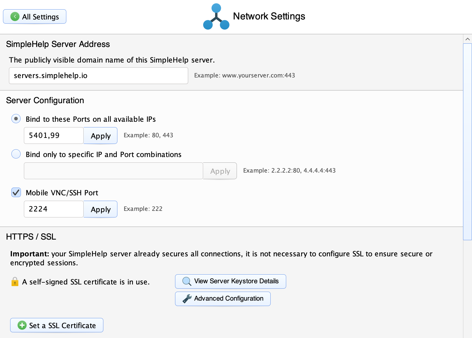 Network Settings Screenshot