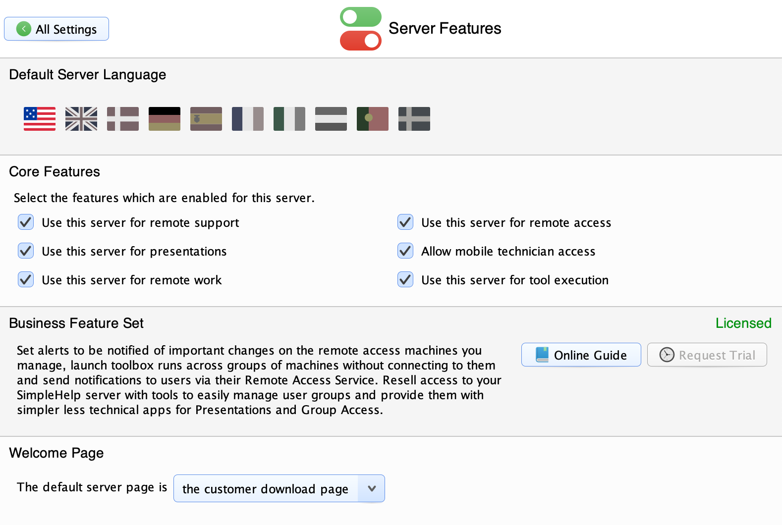 Server Settings Screenshot