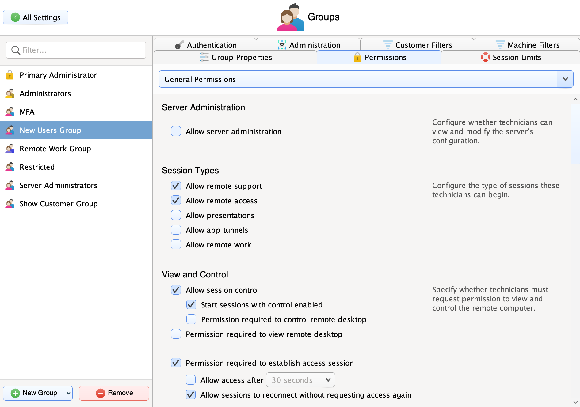Permissions Screenshot