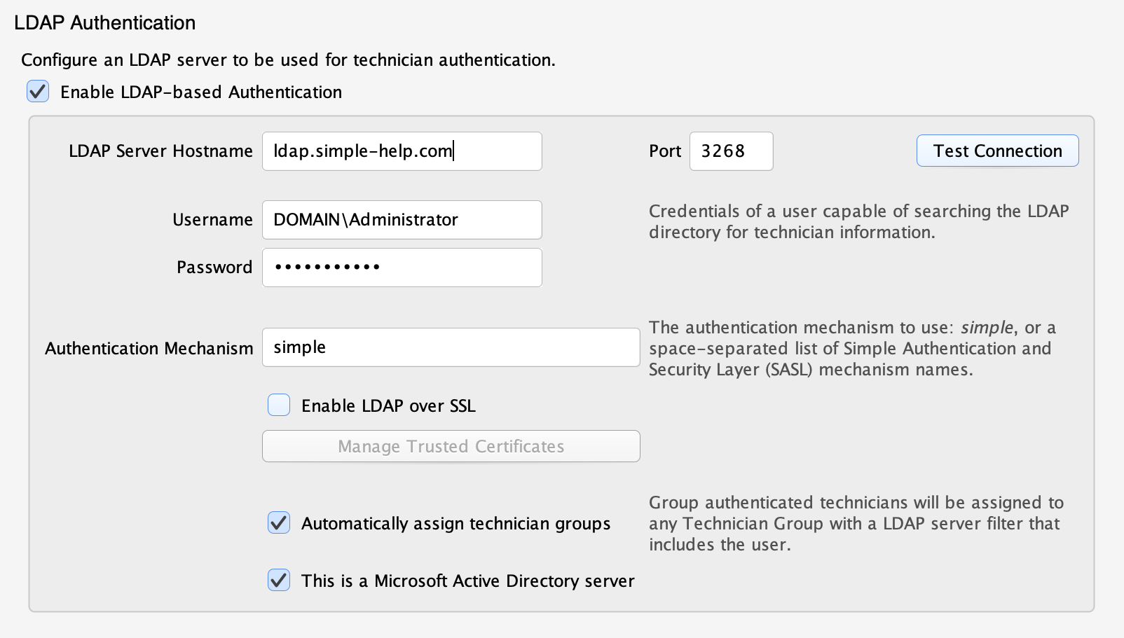 LDAP Authentication Screenshot