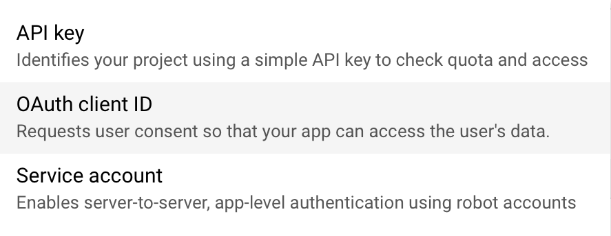 Google Create Credentials Screenshot