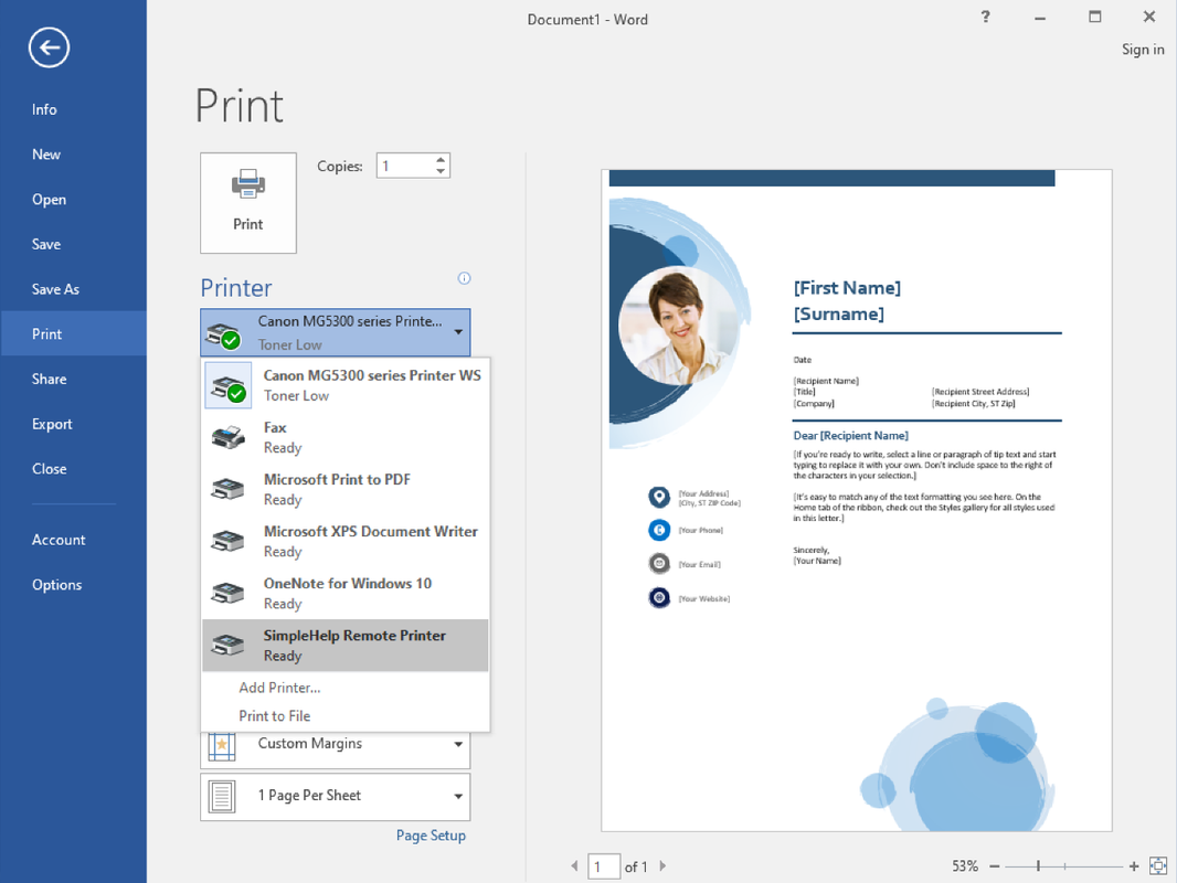 Remote Printing Screenshot