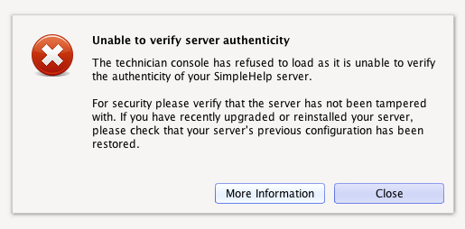 Unable To Verify Server Authenticity Screenshot