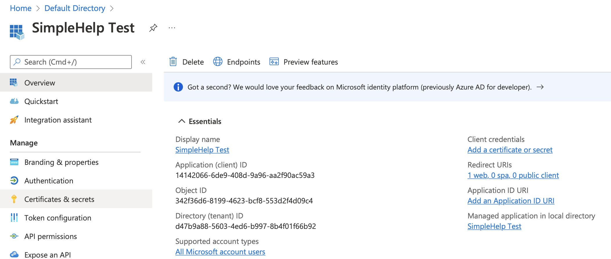 Microsoft Portal Screenshot