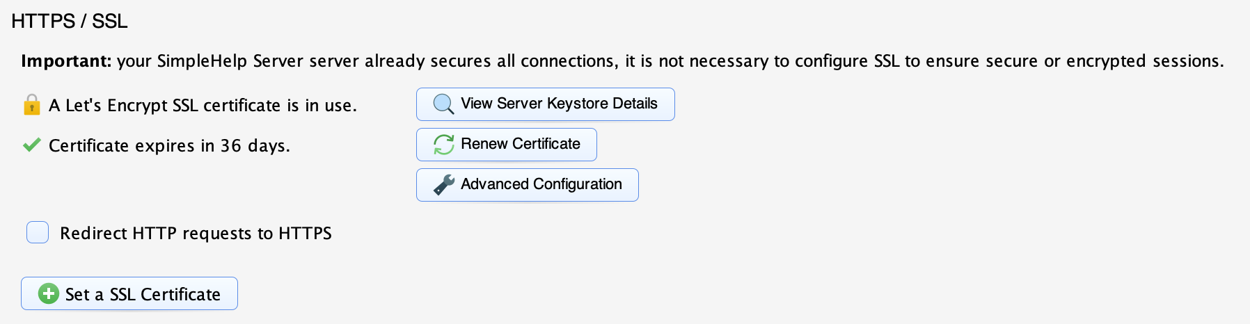 SSL Section Screenshot