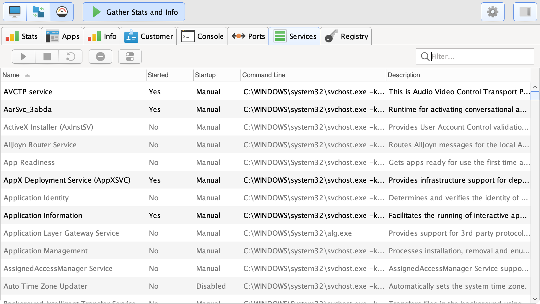 Services Screenshot