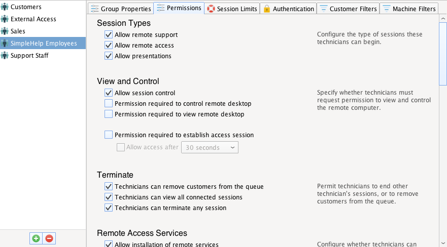 Permissions Screenshot