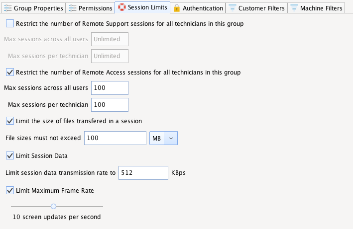 Session Limits Screenshot