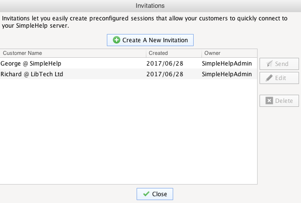 Invitation List Screenshot